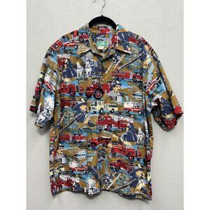 Reyn Spooner Mens Large Button Up Shirt Fire Fighter Firetruck All Over Print